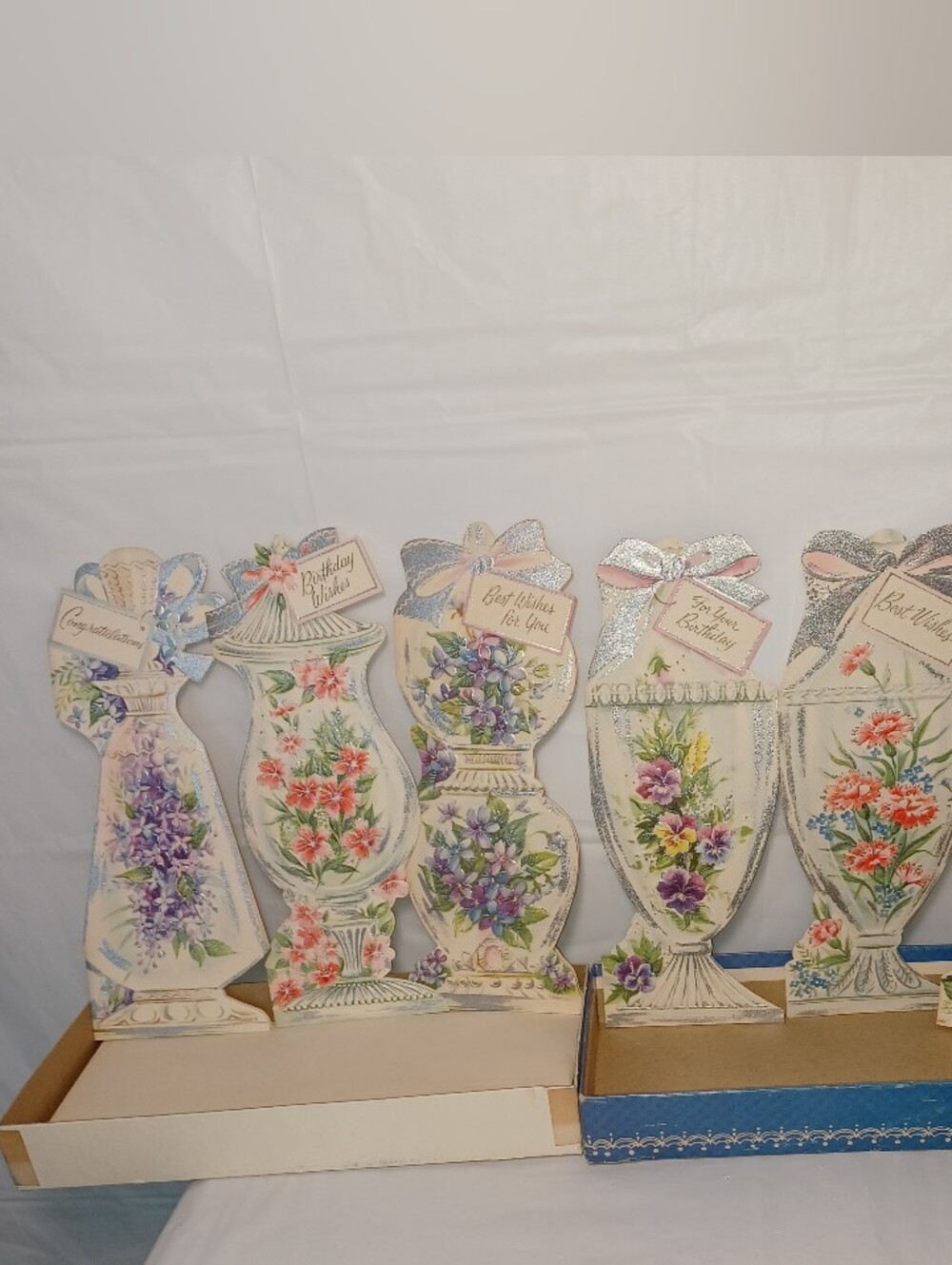 Vintage 1960s Floral Vase Greeting Cards Set Of 6 Pastel Pink, Purple & Green